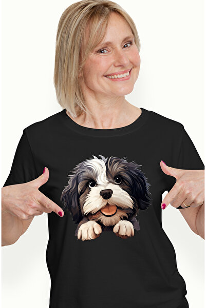 StoryGift Romania Tricou Femei cu un catel vesel, ilustratie, blanos, talie m...