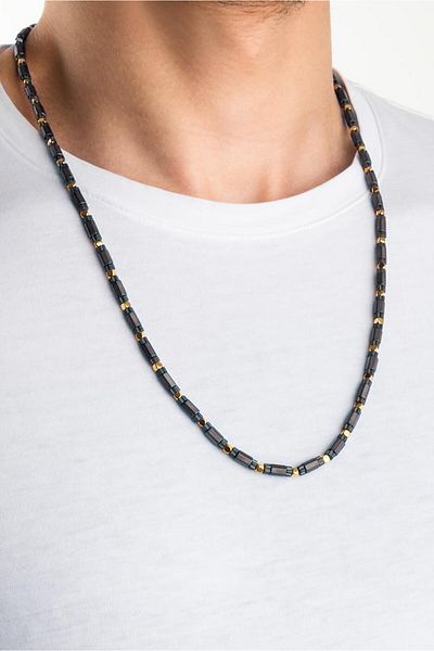 So CHIC... Hematite Stone 63 Cm Silver Men's Necklace