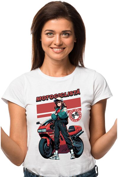 StoryGift Romania Tricou Femei motociclista fata gata de ture noaptea motor viteza cu imprimeu pe WHT_XS