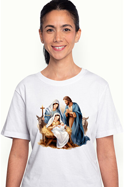 StoryGift Romania Tricou Femei cu scena Nasterii Mantuitorului, ilustratie, p...