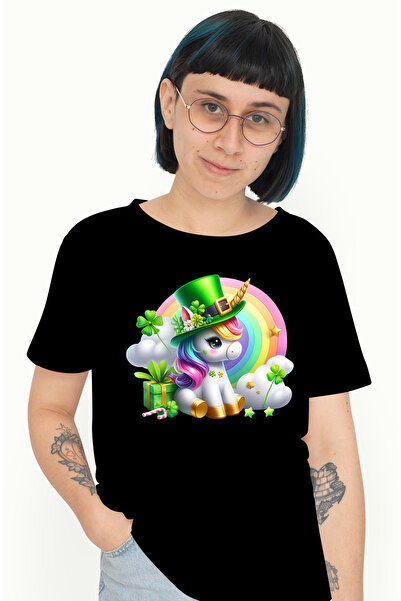 StoryGift Romania Tricou Femei cu un unicorn, ilustratie, poarta o palarie ve...