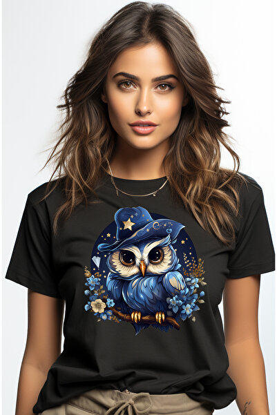 StoryGift Romania Tricou Femei cu o bufnita, ilustratie, palarie de vrajitoar...