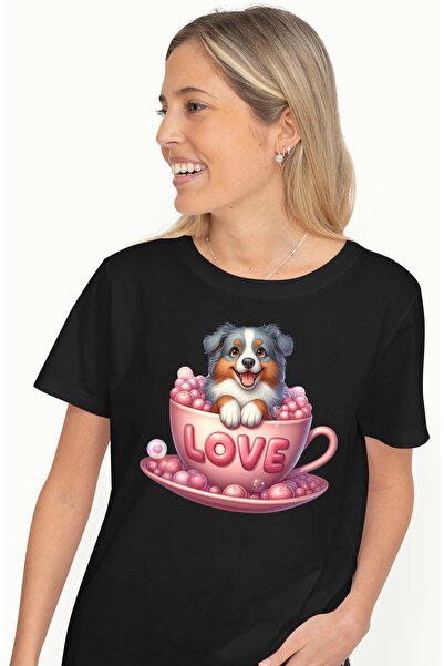 StoryGift Romania Tricou Femei cu un catelus vesel, sta intr-o ceasca, mesaju...