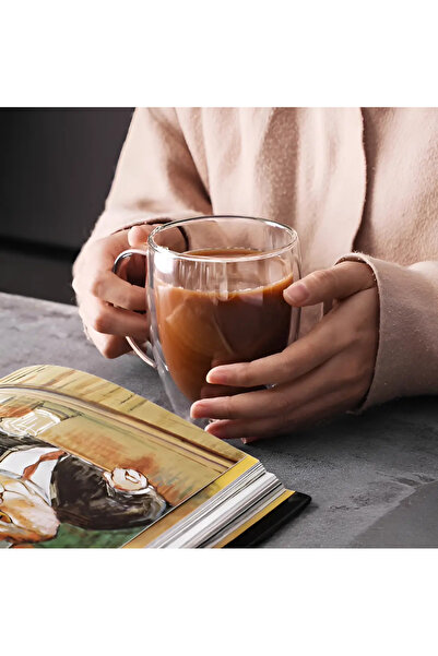 Herum Set of 4 double-walled mugs, for coffee, tea, made of glass, Transparent, 450 ml