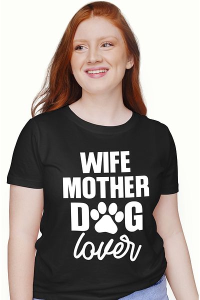 StoryGift Romania Tricou Femei cu textul in engleza "Wife, mother, dog lover" - sotie mama iubitoa BLK_XS