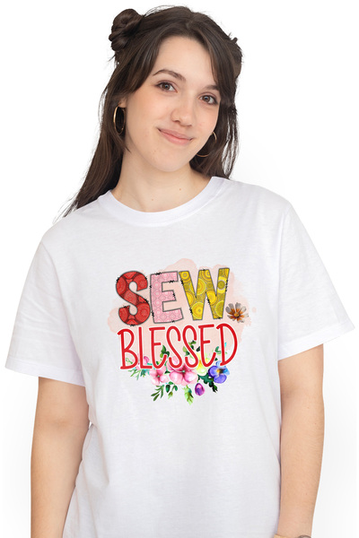 StoryGift Romania Tricou Femei cu mesajul "Sew blessed", profesie, ilustratie...