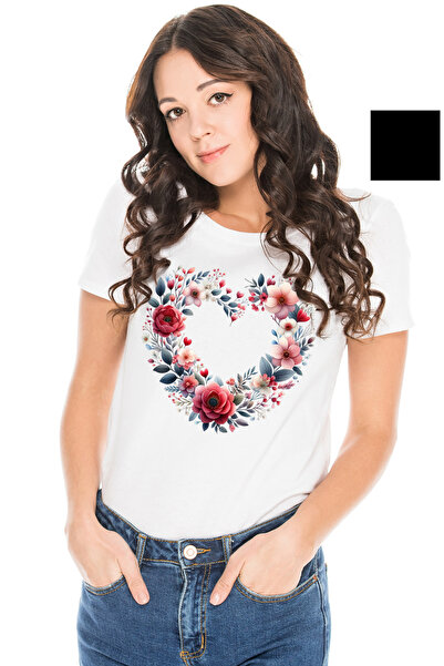 StoryGift Romania Tricou Femei cu o inima facuta din flori, ilustratie, plant...