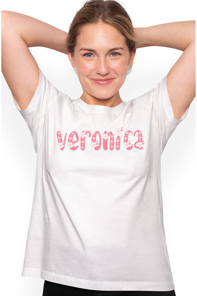 StoryGift Romania Tricou Femei Cu Numele Veronica, Flori, Colorat, Roz, Dragu...