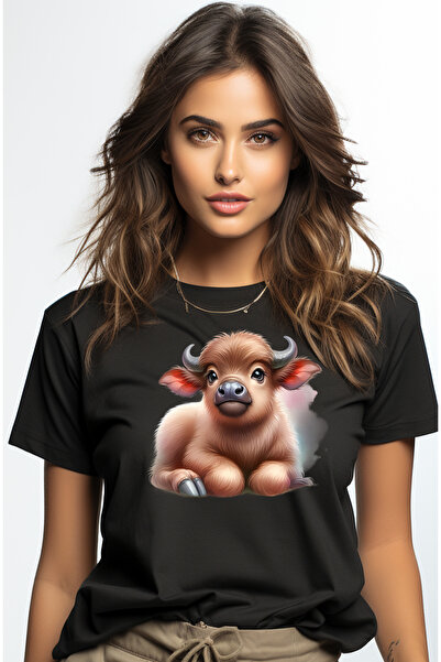 StoryGift Romania Tricou Femei cu un vitel care sta culcat, ilustratie, pete ...