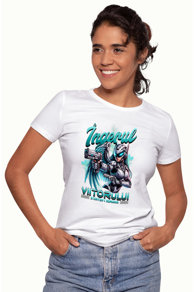 StoryGift Romania Tricou Femei Femeie razboinica robot Îngerul Viitorului cu imprimeu pe Fata, 100 WHT_M