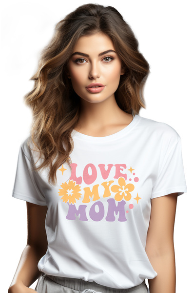 StoryGift Romania Tricou Femei Cu Text Colorat Love My Mom, Flori, Imi Iubesc...