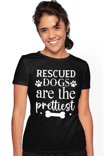 StoryGift Romania Tricou Femei cu os si mesajul "Rescued dogs are the prettie...