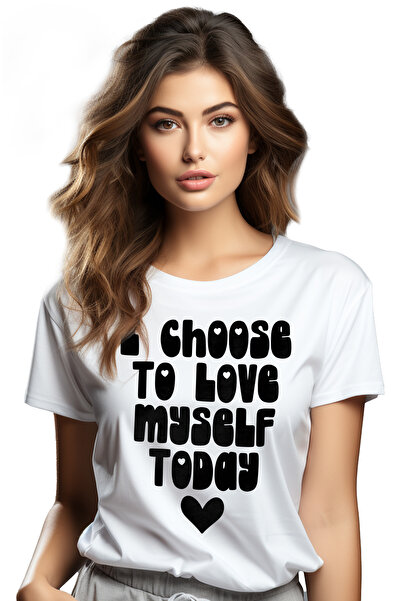 StoryGift Romania Tricou Femei cu inimioara si mesajul "I choose to love myself today" - Aleg sa m WHT_M