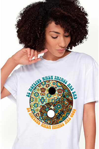 StoryGift Romania Tricou Femei cu mesajul "Be hopeful when things are bad/good", stilul hippie, cu WHT_XL