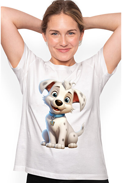 StoryGift Romania Tricou Femei cu un catel jucaus, ilustratie, zgarda, bucuro...