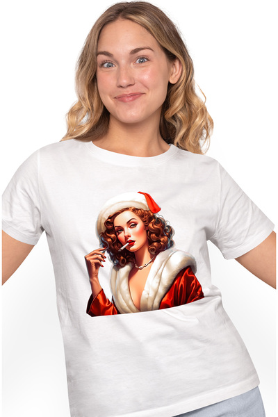 StoryGift Romania Tricou Femei cu o craciunita draguta care fumeaza, ilustrat...