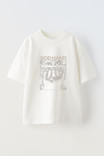 Anetos Μπλουζάκι God Hand Front με τύπωμα Cotton White oversized