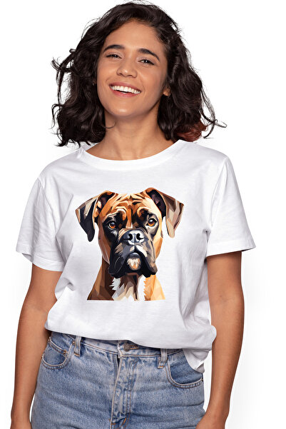 StoryGift Romania Tricou Femei cu un caine Boxer, ilustratie, stil poligonal,...