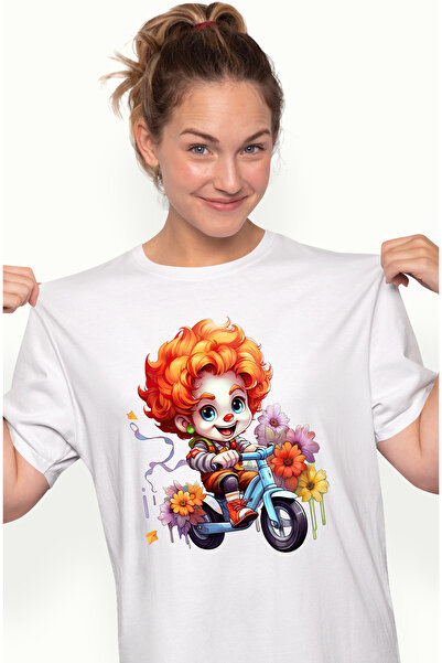 StoryGift Romania Tricou Femei cu un baietel clovn care se plimba cu biciclet...