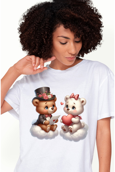 StoryGift Romania Tricou Femei cu o ursoaica si un urs care stau pe norisori,...