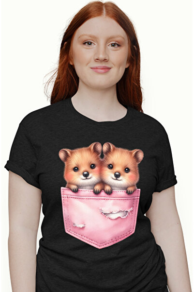 StoryGift Romania Tricou Femei cu 2 hamsteri care stau intr-un buzunar, ilust...