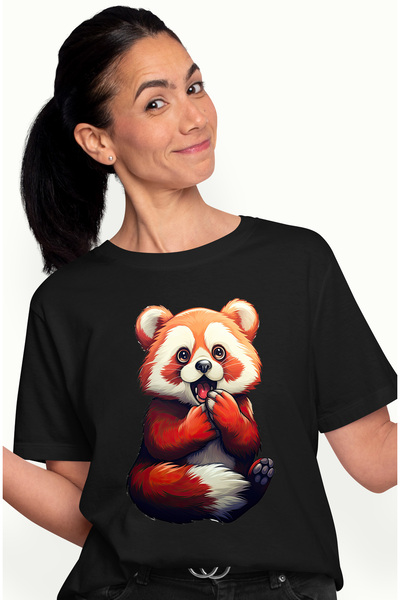 StoryGift Romania Tricou Femei cu un urs Panda Rosu socat, ilustratie, a vazu...