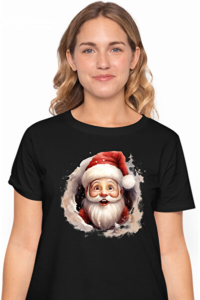 StoryGift Romania Tricou Femei cu Mos Craciun, ilustratie, vesel, cerc, sarba...