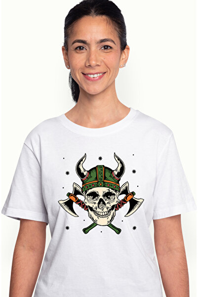 StoryGift Romania Tricou Femei Cu Crani De Mort, Palarie Viking, Doua Topoare...