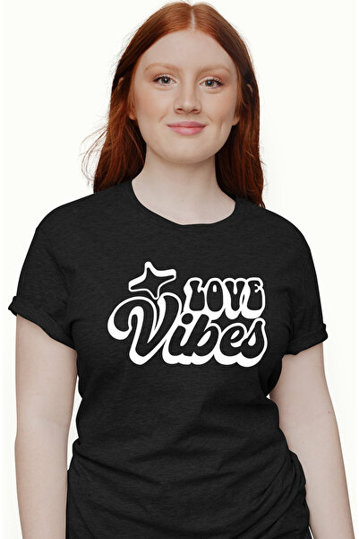 StoryGift Romania Tricou Femei cu textul in engleza "Love vibes" - vibratii d...