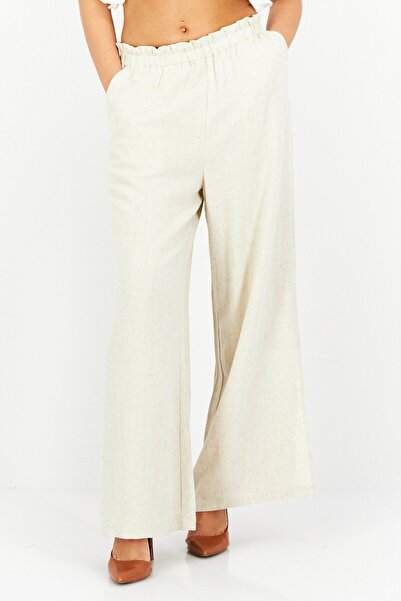 Gentle Fawn Women Textured Paperbag Waist Flare Pants, Beige