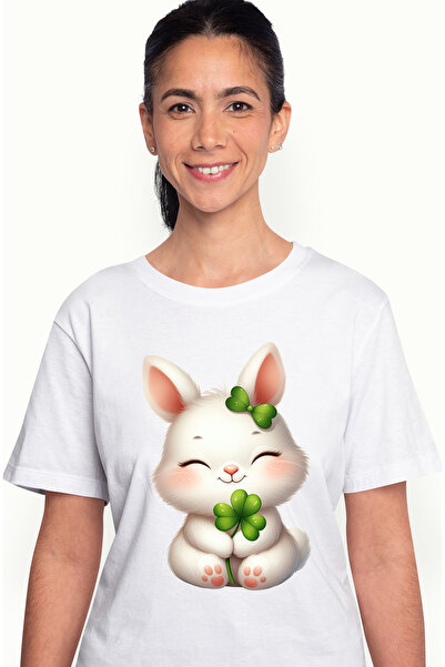 StoryGift Romania Tricou Femei cu o iepuroaica vesela, noroc, trifoi cu patru...