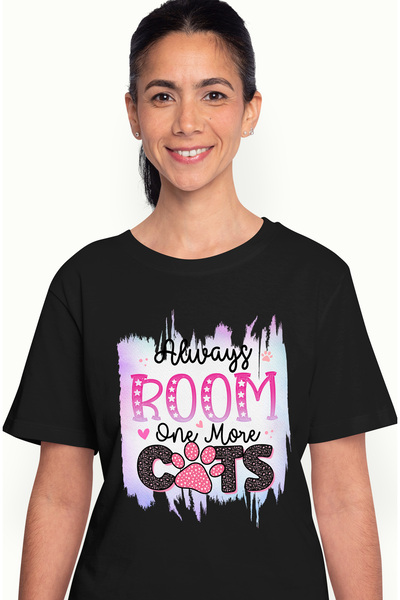 StoryGift Romania Tricou Femei cu mesajul "Always room one more cats", inca o pisica, mereu, camer BLK_M