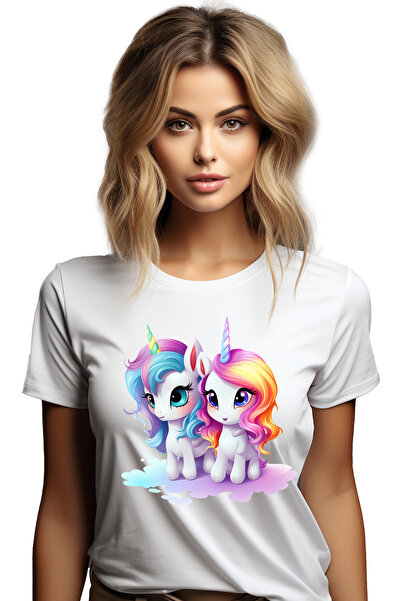 StoryGift Romania Tricou Femei cu 2 unicorni veseli, ilustratie, creaturi mit...