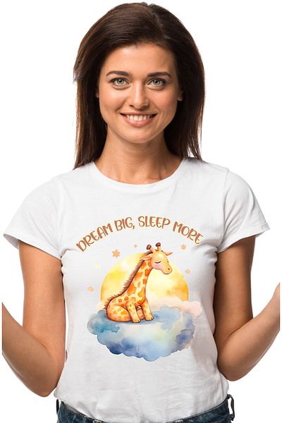 StoryGift Romania Women's T-shirt with a little zebra sleeping and dreaming with the message "Dream big, sleep WHT_L