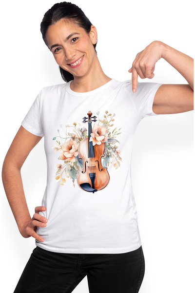 StoryGift Romania Tricou Femei cu o vioara, ilustratie, instrument muzical, f...