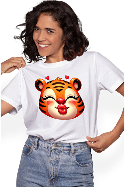 StoryGift Romania Tricou Femei cu o femela tigru care da un pupic, ilustratie...