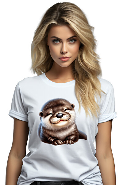 StoryGift Romania Tricou Femei cu o vidra vesela, ilustratie, fericire, anima...