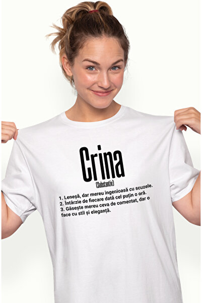 StoryGift Romania Tricou Femei Cu Numele Crina, si Mesaj Amuzant, Lenesa, Mer...