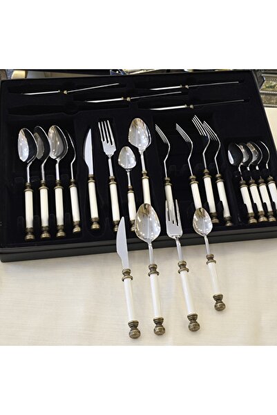 AlyaHomeAksesuar 24 Parça Porselen Yemek Kaşık Takımı Antik