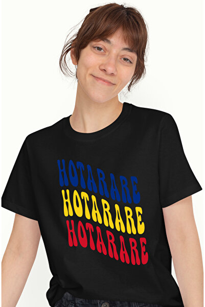StoryGift Romania Tricou Femei Cuvantul Hotarare, in Culorile Steagului Romaniei, Rosu, Galben, Al BLK_XS