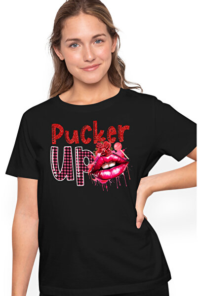 StoryGift Romania Tricou Femei cu mesajul "Pucker up", buze, trandafiri, acad...