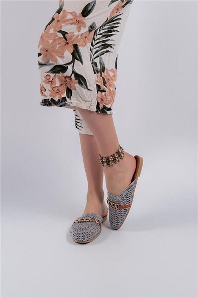 lovitto Buckle Detailed Knitwear Women's Slippers