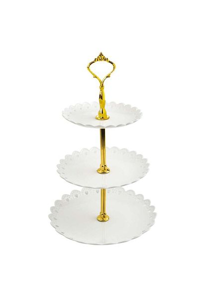 PUFO Bol cu ​​fructe cu 3 niveluri, pentru prăjituri, fructe, aperitive, 34 x 27 cm, alb