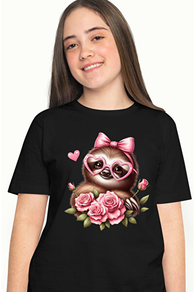 StoryGift Romania Tricou Femei cu un sloth/lenes cu ochelari, inimi, trandafi...