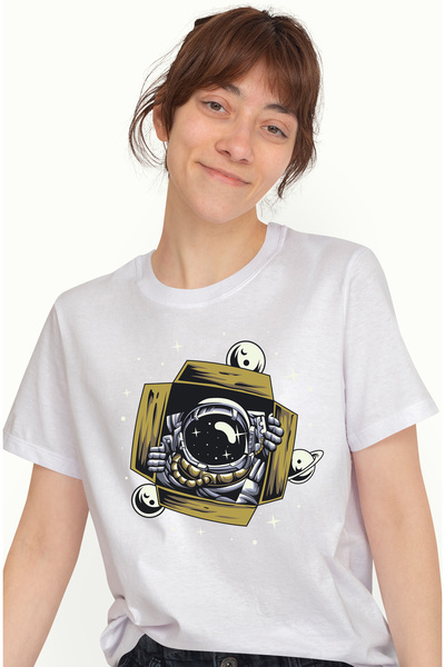 StoryGift Romania Tricou Femei Cu Astronaut, Cutie, Spatiu, Stele, Planeta, L...