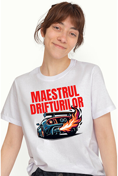 StoryGift Romania Tricou Femei maestrul drifturilor masina tunata de curse ilegale foc cu imprimeu WHT_M