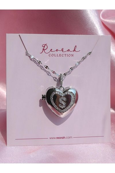 Reorah Collection Heart Letter Locket Steel Necklace-Letter S
