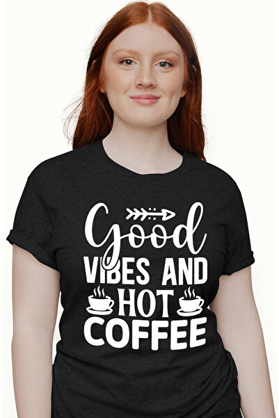 StoryGift Romania Tricou Femei pentru consumatorii de cafea cu mesajul "Good vibes and hot coffee" BLK_XS