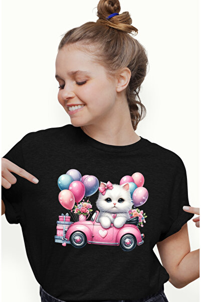 StoryGift Romania Tricou Femei cu o pisicuta serioasa, ilustratie, timida, me...