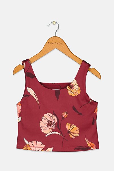 RUNWAY Kids Girl Round Sleeveless Printed Sportwear Cropped Top, Burgundy